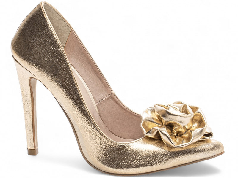 Scarpin Dourado Flor